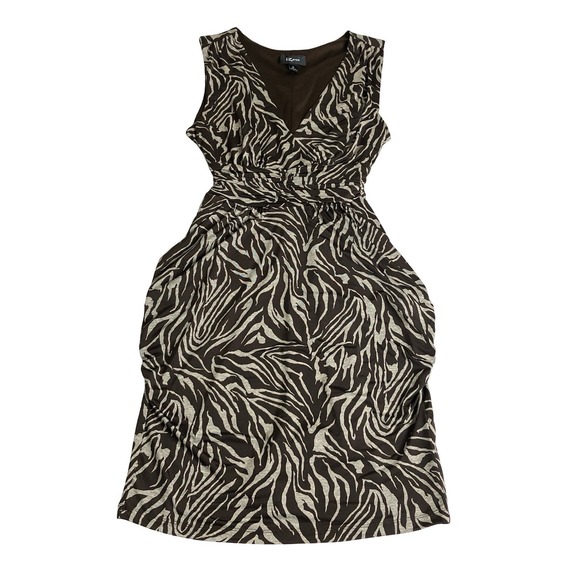 Iz Byer Dresses & Skirts - Y2K IZ Byer Zebra Dress Medium Brown Ruched Babydoll Empire Tie Waist Sleeveless
